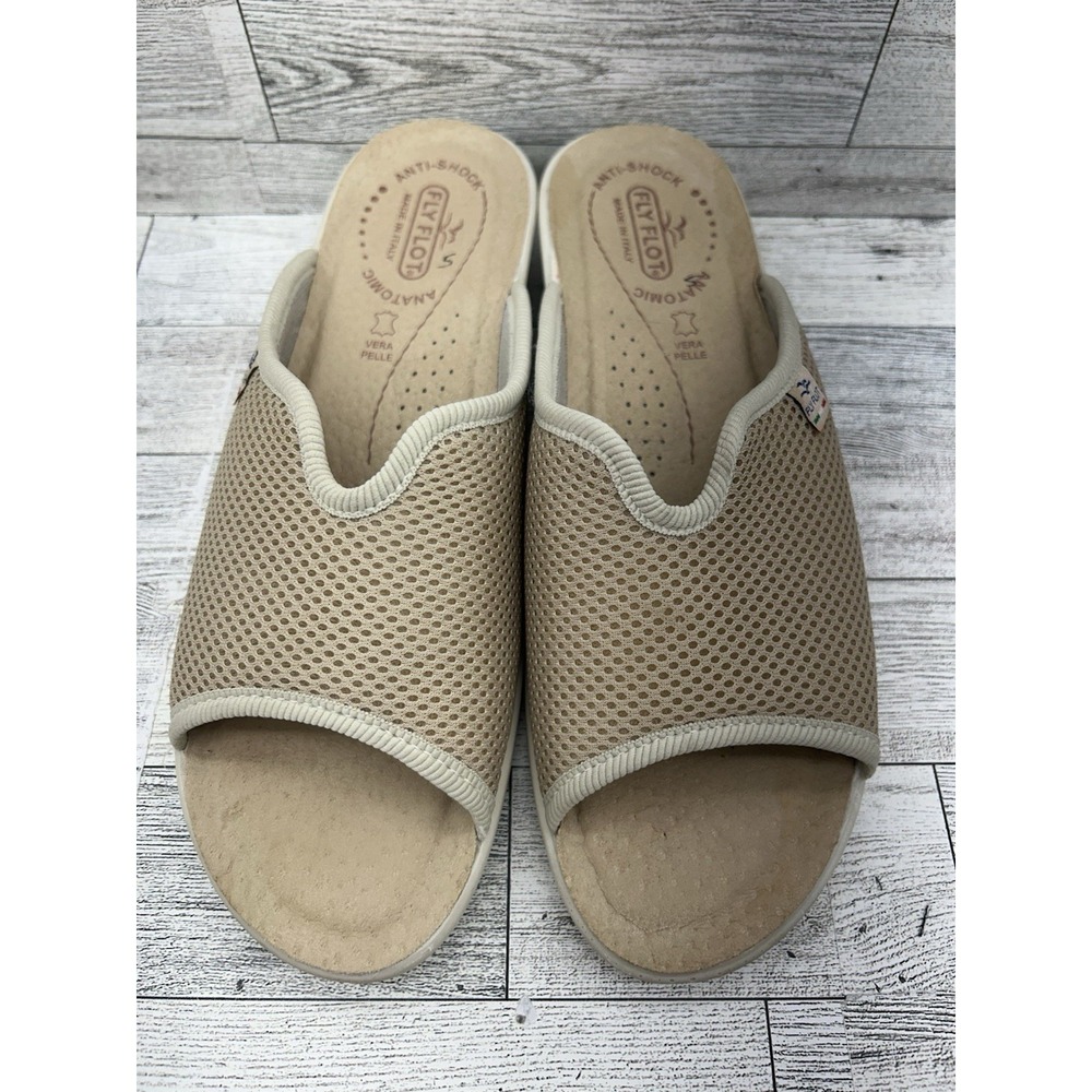Fly Flot Sandals Womens 9 US / 40 EU Tan Beige Wedge‎ Slides Knit